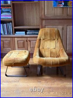 Rare Suede Percival Lafer Leather Earth Lounge Chair and Ottoman