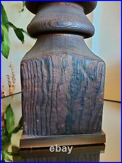 Rare Tall Brutalist Solid Wood & Copper Mid-Century Laurel Table Lamp MCM Table