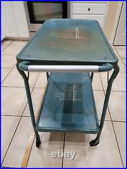 Rare Teal Trumble TrayTable Mid Century Modern Metal Collapsible Serving Cart