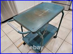 Rare Teal Trumble TrayTable Mid Century Modern Metal Collapsible Serving Cart