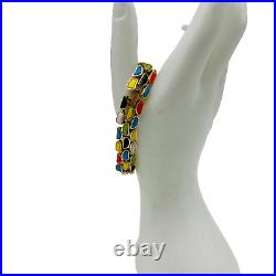 Rare Trifari Crown Mid Century Modern Bracelet Brutalist MCM Orange Green