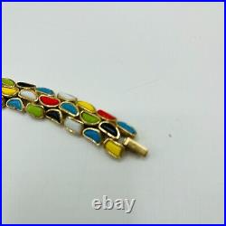 Rare Trifari Crown Mid Century Modern Bracelet Brutalist MCM Orange Green