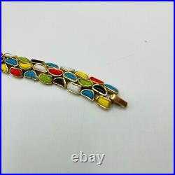 Rare Trifari Crown Mid Century Modern Bracelet Brutalist MCM Orange Green