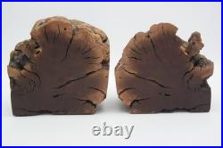 Rare Unique Burl Wood Bookends Rustic Library Mid Century Modern
