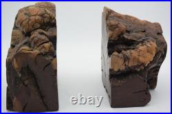Rare Unique Burl Wood Bookends Rustic Library Mid Century Modern