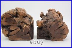 Rare Unique Burl Wood Bookends Rustic Library Mid Century Modern
