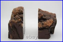 Rare Unique Burl Wood Bookends Rustic Library Mid Century Modern