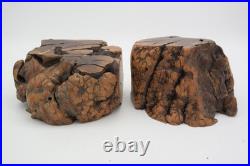 Rare Unique Burl Wood Bookends Rustic Library Mid Century Modern
