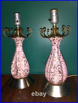 Rare VTG Mid Century Modern Ceramic Pink GoldTable Lamp Retro Fancy