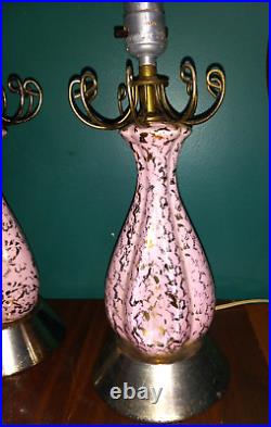 Rare VTG Mid Century Modern Ceramic Pink GoldTable Lamp Retro Fancy
