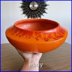Rare Vintage 1960s MCM Large Orange Red Drip Lava Glaze Pottery Planter Bowl