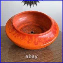 Rare Vintage 1960s MCM Large Orange Red Drip Lava Glaze Pottery Planter Bowl