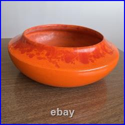 Rare Vintage 1960s MCM Large Orange Red Drip Lava Glaze Pottery Planter Bowl