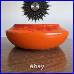 Rare Vintage 1960s MCM Large Orange Red Drip Lava Glaze Pottery Planter Bowl