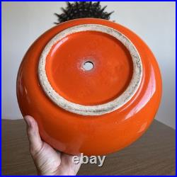 Rare Vintage 1960s MCM Large Orange Red Drip Lava Glaze Pottery Planter Bowl