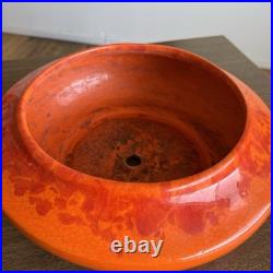Rare Vintage 1960s MCM Large Orange Red Drip Lava Glaze Pottery Planter Bowl
