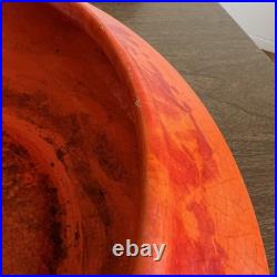 Rare Vintage 1960s MCM Large Orange Red Drip Lava Glaze Pottery Planter Bowl