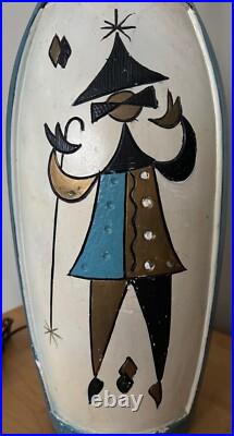 Rare Vintage 50s MCM Harlequin Chalkware Lamp Mid Century Modern Atomic Fortune