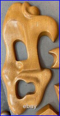 Rare Vintage Abstract Comedy Tragedy Mask Wood Wall Hangings Mid Century Modern