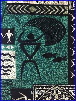 Rare Vintage Abstract Tribal Mid Century Modern Trans Pacific Textiles Barkcloth