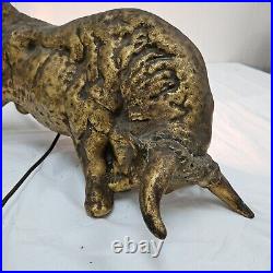 Rare Vintage Bull Lamp Brutalist Mid Century Modern Pottery Gold Tone repaired Rare Vintage Bull Lamp Brutalist Mid Century Modern Pottery Gold Tone repaired