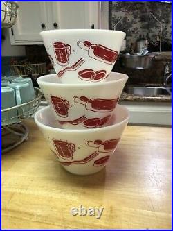 Rare Vintage Fire King Red Kitchen Aid Mixing Bowls HTF