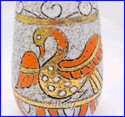 Rare Vintage Gold Orange Bird Mid-Century Modern Vase By Fratelli Fanciullacci