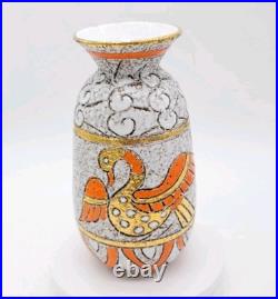 Rare Vintage Gold Orange Bird Mid-Century Modern Vase By Fratelli Fanciullacci