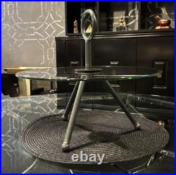 Rare Vintage Italian Mid Century Modern Tripod Glass Mini Table Ring Handle 14
