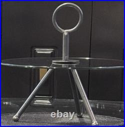 Rare Vintage Italian Mid Century Modern Tripod Glass Mini Table Ring Handle 14
