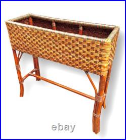 Rare Vintage Large Raised Planter Midcentury Modern Rattan Jardiniere Bamboo