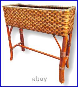 Rare Vintage Large Raised Planter Midcentury Modern Rattan Jardiniere Bamboo