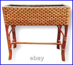 Rare Vintage Large Raised Planter Midcentury Modern Rattan Jardiniere Bamboo