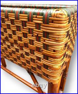 Rare Vintage Large Raised Planter Midcentury Modern Rattan Jardiniere Bamboo