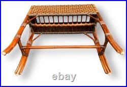 Rare Vintage Large Raised Planter Midcentury Modern Rattan Jardiniere Bamboo