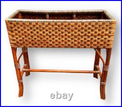 Rare Vintage Large Raised Planter Midcentury Modern Rattan Jardiniere Bamboo