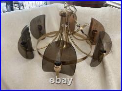 Rare Vintage Lighting Mid Century Modern chandelier Brass And Lucite Chandelier