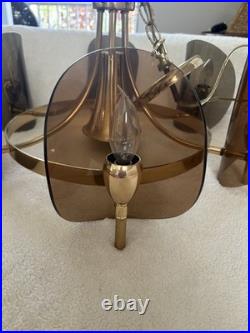 Rare Vintage Lighting Mid Century Modern chandelier Brass And Lucite Chandelier
