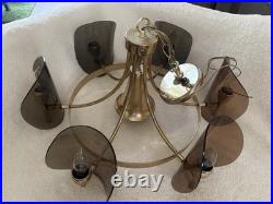 Rare Vintage Lighting Mid Century Modern chandelier Brass And Lucite Chandelier