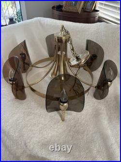 Rare Vintage Lighting Mid Century Modern chandelier Brass And Lucite Chandelier