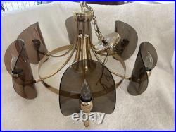 Rare Vintage Lighting Mid Century Modern chandelier Brass And Lucite Chandelier