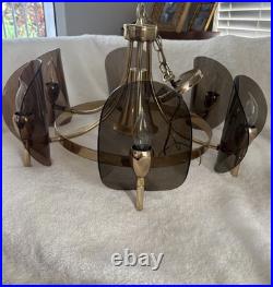 Rare Vintage Lighting Mid Century Modern chandelier Brass And Lucite Chandelier