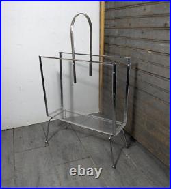 Rare Vintage Lucite Acrylic & Metal Magazine Rack Mid Century Modern Atomic