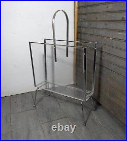 Rare Vintage Lucite Acrylic & Metal Magazine Rack Mid Century Modern Atomic Rare Vintage Lucite Acrylic & Metal Magazine Rack Mid Century Modern Atomic