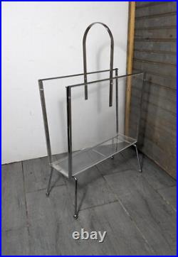 Rare Vintage Lucite Acrylic & Metal Magazine Rack Mid Century Modern Atomic