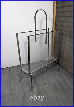 Rare Vintage Lucite Acrylic & Metal Magazine Rack Mid Century Modern Atomic Rare Vintage Lucite Acrylic & Metal Magazine Rack Mid Century Modern Atomic