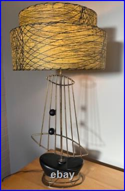 Rare Vintage MCM Abstract Lamp Fiberglass Shade Atomic Era Mid Century Lighting