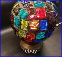 Rare Vintage MCM Arts & Crafts Chunk Marsh Style Glass Orb Globe Ball Table Lamp