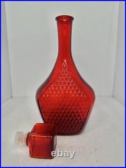 Rare Vintage MCM Empoli Red Diamond Point Decanter Genie Bottle Withstopper Mint