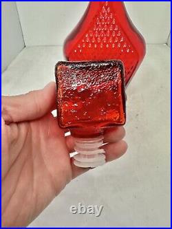 Rare Vintage MCM Empoli Red Diamond Point Decanter Genie Bottle Withstopper Mint